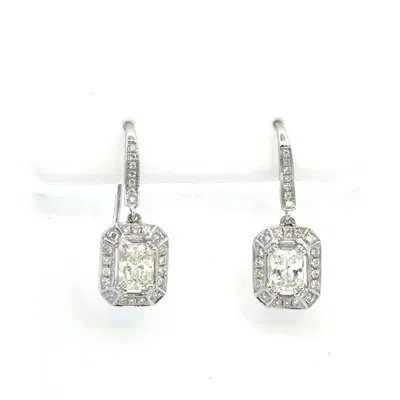 Aamiaa 1.51 Carat Natural Diamond Emerald Cut Halo Drop Earrings In 18k White Gold In Silver
