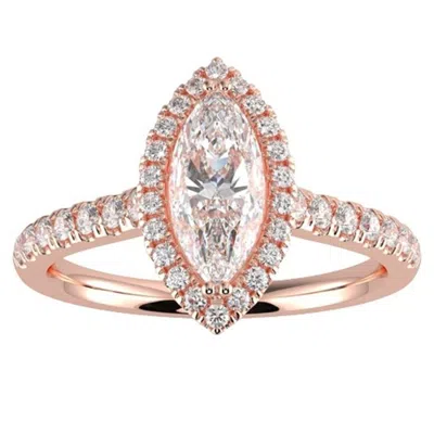 Pre-owned Aamiaa 1ct Marquise Gh-i1 Natural Diamond Halo Engagement Ring 14k Rose Gold In Red