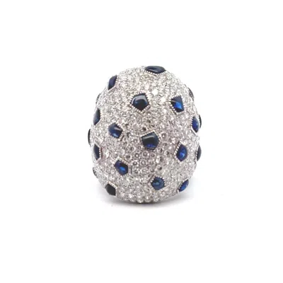 Aamiaa Lab Gown Diamond Lucy Ring With Sapphire In 18k White Gold In Multi