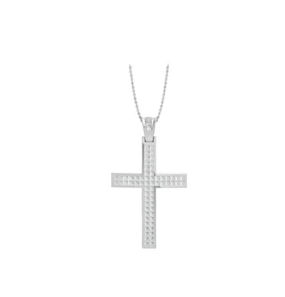 Aamiaa Stan-p-1.14-3.11-14w Natural Diamond Cross Pendant In 14k White Gold In Silver