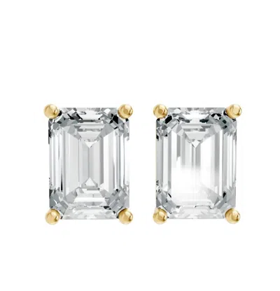 AAMIAA WOMEN'S EMERALD SHAPE 4 PRONG PUSH BACK STUDS IN GOLD PLATED STERLING SILVER