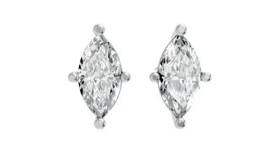 Aamiaa Women's Marquise Shape 4 Prong Push Back Studs In Rhodium Plated Sterling Silver In Red