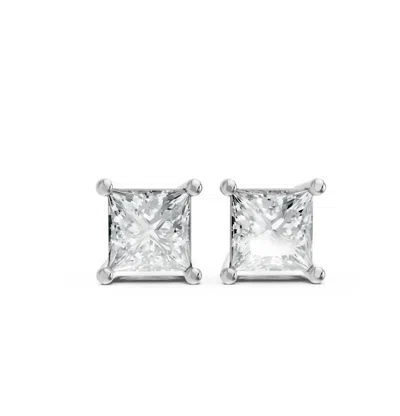 Aamiaa Women's Princess Shape 4 Prong Push Back Studs In Rhodium Plated Sterling Silver