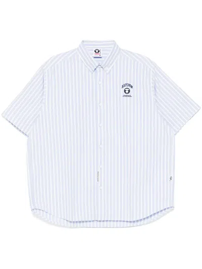 Aape By A Bathing Ape Aapenow Moonface-logo Striped Shirt In 蓝色