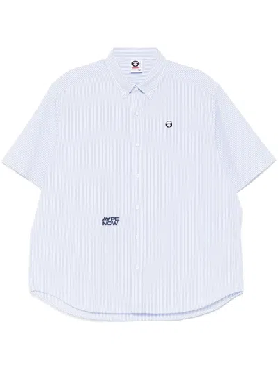 Aape By A Bathing Ape Aapenow Moonface-logo Striped Shirt In 蓝色