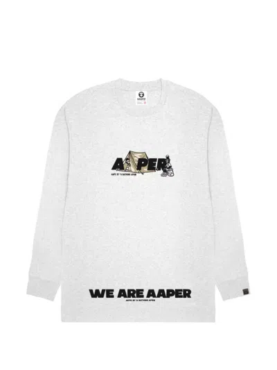 Aape By A Bathing Ape Aaper Graphic-print Long-sleeve T-shirt In Gray