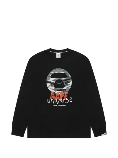 Aape By A Bathing Ape Aapeunvs Moonface-print Long-sleeve T-shirt In Black