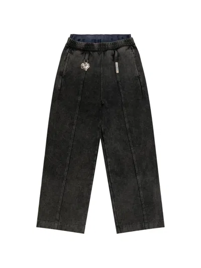 Aape By A Bathing Ape Acid-wash Heart-charm Sweat Pants In Black