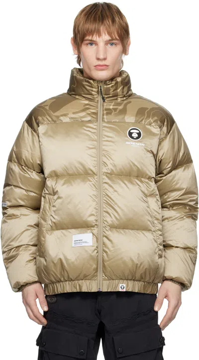 Aape By A Bathing Ape Moonfasce Down Jacket In Bgd Dark Beige
