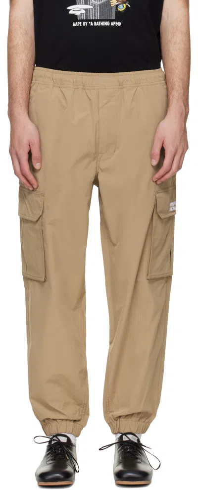 Aape By A Bathing Ape Beige 'aapenow' Moonface Logo Jogger Cargo Pants In Brown