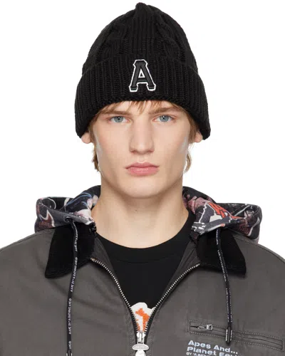 Aape By A Bathing Ape Black Aape Main Beanie In Bkx Black