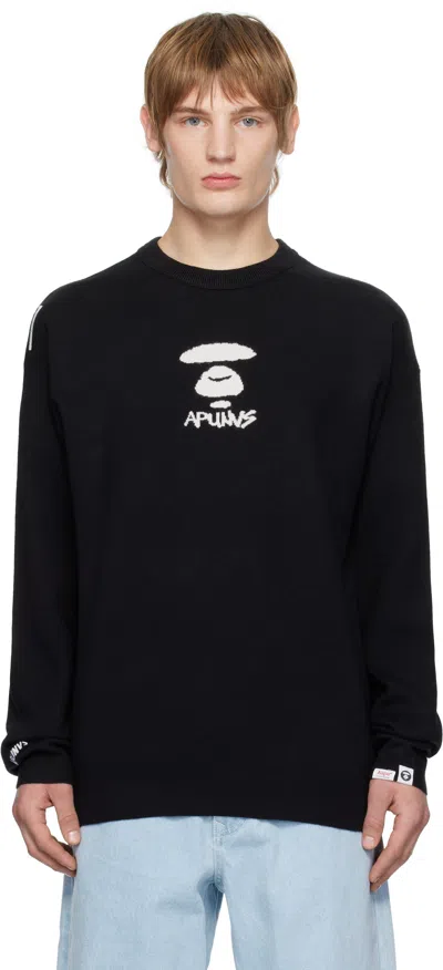 Aape By A Bathing Ape Black 'aape' Moonface Logo Basic Knit Jumper In Bkx Black