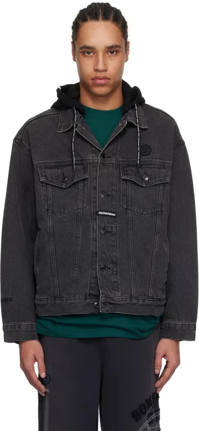 Aape By A Bathing Ape Black 'aape Now' Light Weight Denim Jacket In Bkl Light Black