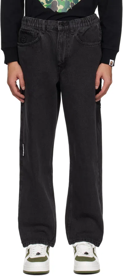 Aape By A Bathing Ape Black 'aape Now' Moonface Logo Jeans In Bkl Light Black