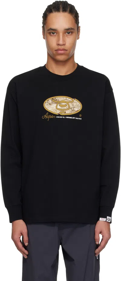 Aape By A Bathing Ape Black 'aape' Theme Main Long Sleeve T-shirt In Bkx Black