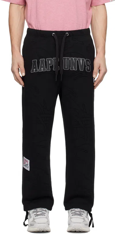 Aape By A Bathing Ape Black 'aape Unvs' Moonface Logo Sweatpants In Bkx Black