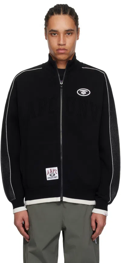 Aape By A Bathing Ape Black 'aapeunvs' Moonface Logo Zip-up Knit Jacket