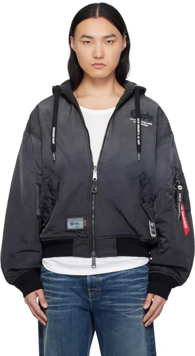 Aape By A Bathing Ape Black Alpha Industries Edition Ma-1 Reversible Bomber Jacket In Bkl Light Black