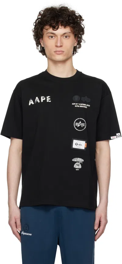 Aape By A Bathing Ape Black Alpha Industries Edition 'universe' T-shirt In Bkx Black