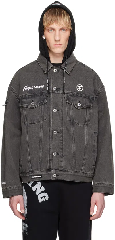 Aape By A Bathing Ape Logo-appliqué Hooded Denim Jacket In Black