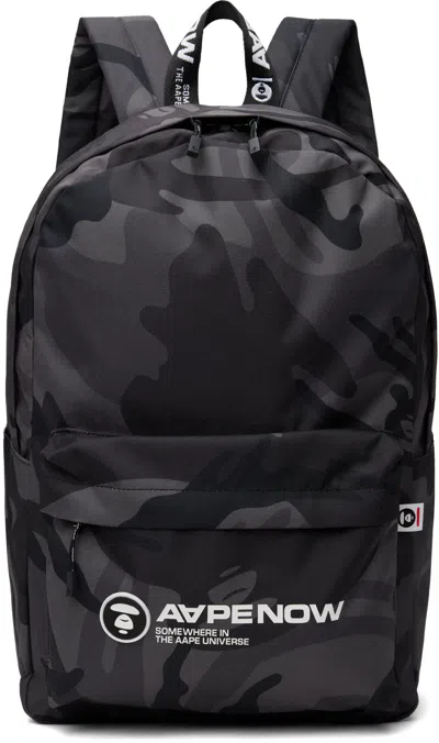 Aape By A Bathing Ape Black Moonface Patch Camo Backpack
