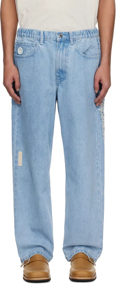 Aape By A Bathing Ape Blue 'aape Now' Moonface Logo Jeans In Bll Light Blue