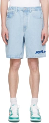 AAPE BY A BATHING APE BLUE EMBROIDERED DENIM SHORTS