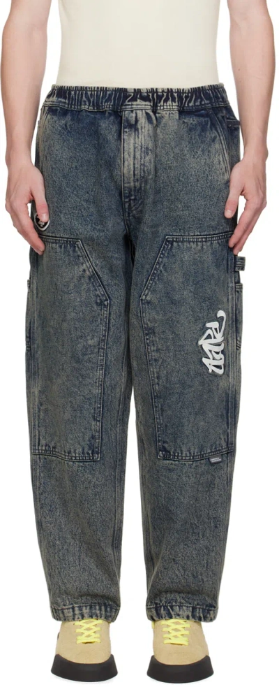 Aape By A Bathing Ape Blue Embroidered-logo Jeans In Bkc Black (navy)