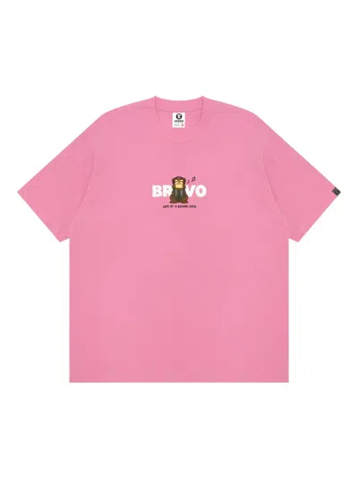 Aape By A Bathing Ape Bravo Monkey-embellished T-shirt In Pink