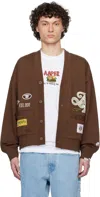 Aape By A Bathing Ape Embroidered-patches Cardigan In Bwx Brown