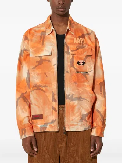 Aape By A Bathing Ape Camo Zip-up Overshirt In Orange