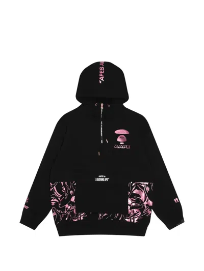 Aape By A Bathing Ape Camo-panel Quarter-zip Hoodie In Black