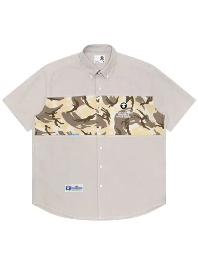 Aape By A Bathing Ape Camouflage-panel Cotton Shirt In Neutrals