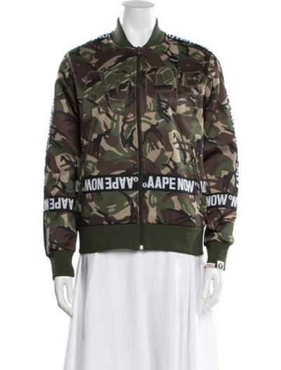 Pre-owned Aape By A Bathing Ape Camouflage Print Bomber Jacket In Green