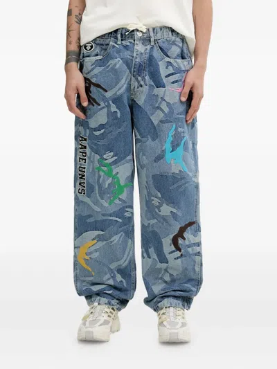 Aape By A Bathing Ape Camouflage-print Hand-detail Jeans In Blue
