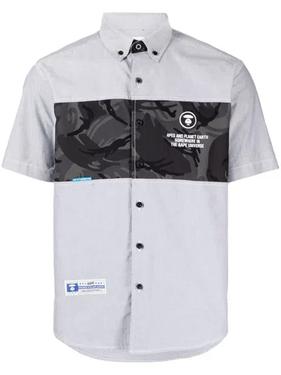 Aape By A Bathing Ape Camouflage-print Logo-patch Shirt In Grey
