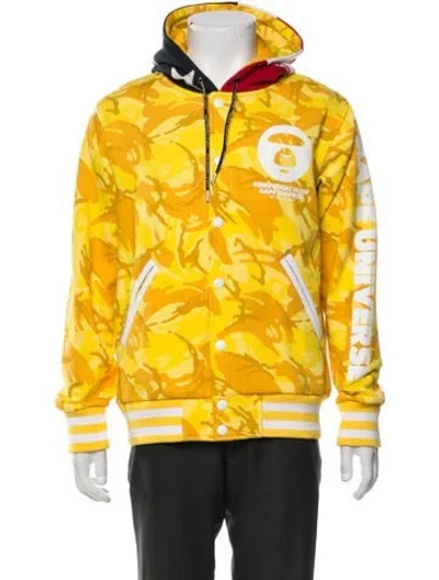 Pre-owned Aape By A Bathing Ape Camouflage Print Varsity Jacket In Yellow