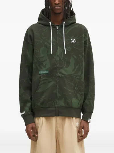 Aape By A Bathing Ape Camouflage-print Zip-up Hoodie In Green