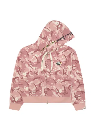 Aape By A Bathing Ape Camouflage-print Floral-embroidered Hoodie In Pink