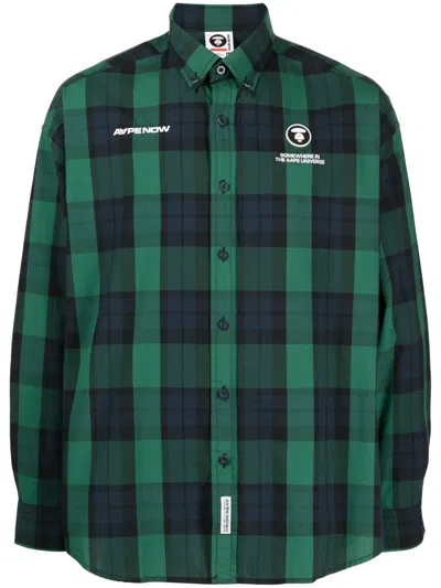 Aape By A Bathing Ape Check-print Logo-print Shirt In Green