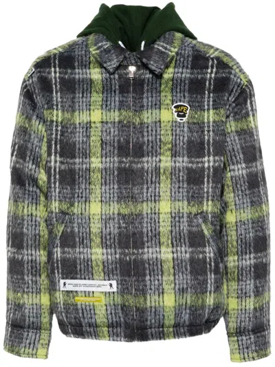 Aape By A Bathing Ape Checkered Shirt Jacket In Gym Grey (green)