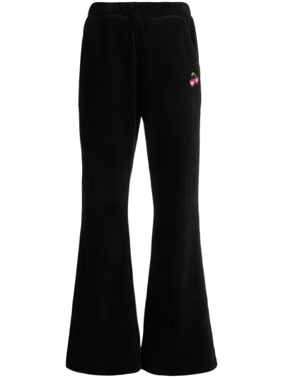 Aape By A Bathing Ape Cherry-embroidered Cotton-blend Flared Trousers In Black
