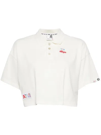 Aape By A Bathing Ape Cropped Cotton Polo Shirt In White