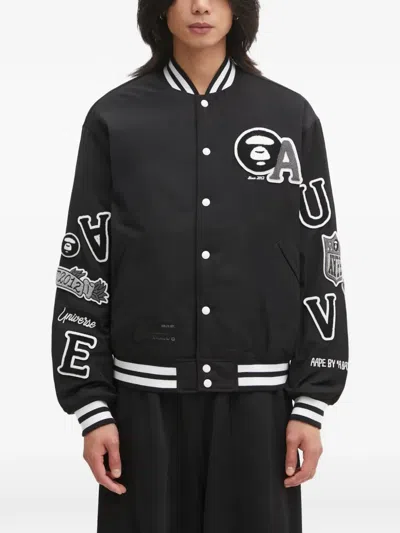 Aape By A Bathing Ape Embroidered-patches Striped-trim Jacket In Black