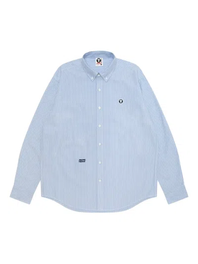 Aape By A Bathing Ape Embroidered Striped Shirt In Blue