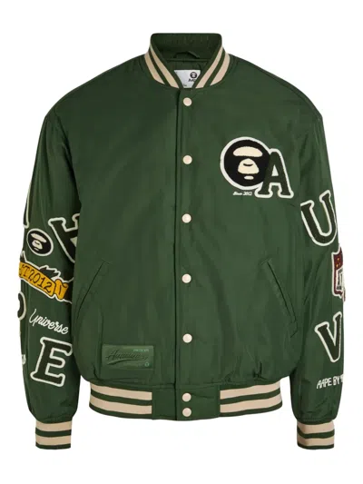 Aape By A Bathing Ape Flocked Appliqués Bomber Jacket In Green