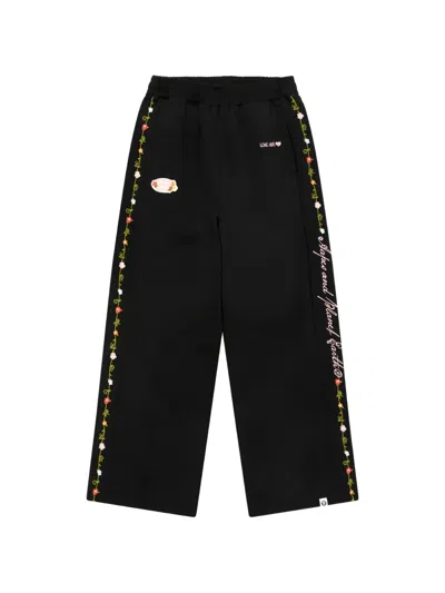 Aape By A Bathing Ape Floral-embroidered Camouflage-patch Track Pants In Black