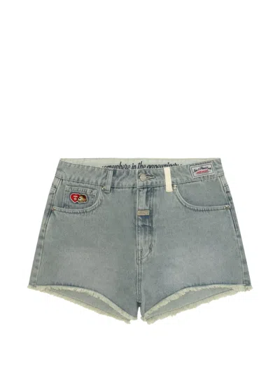 Aape By A Bathing Ape Frayed Logo-patch Shorts In Blue