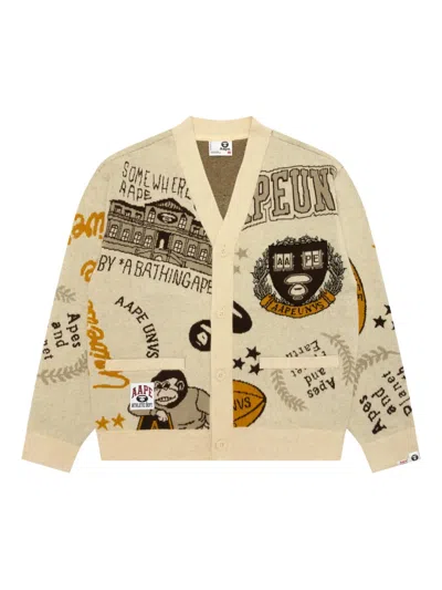 Aape By A Bathing Ape Graphic-design Buttoned Cardigan In Neutral