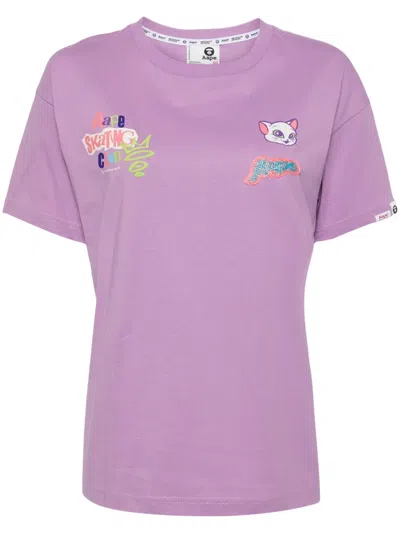 Aape By A Bathing Ape Graphic-print Cotton T-shirt In Purple